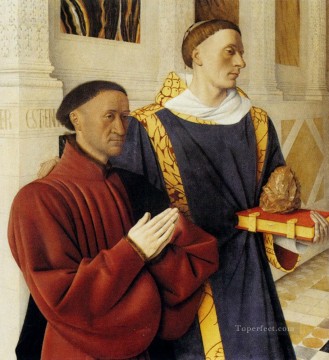 Jean Fouquet Painting - Etienne Chevalier With St Stephen Jean Fouquet
